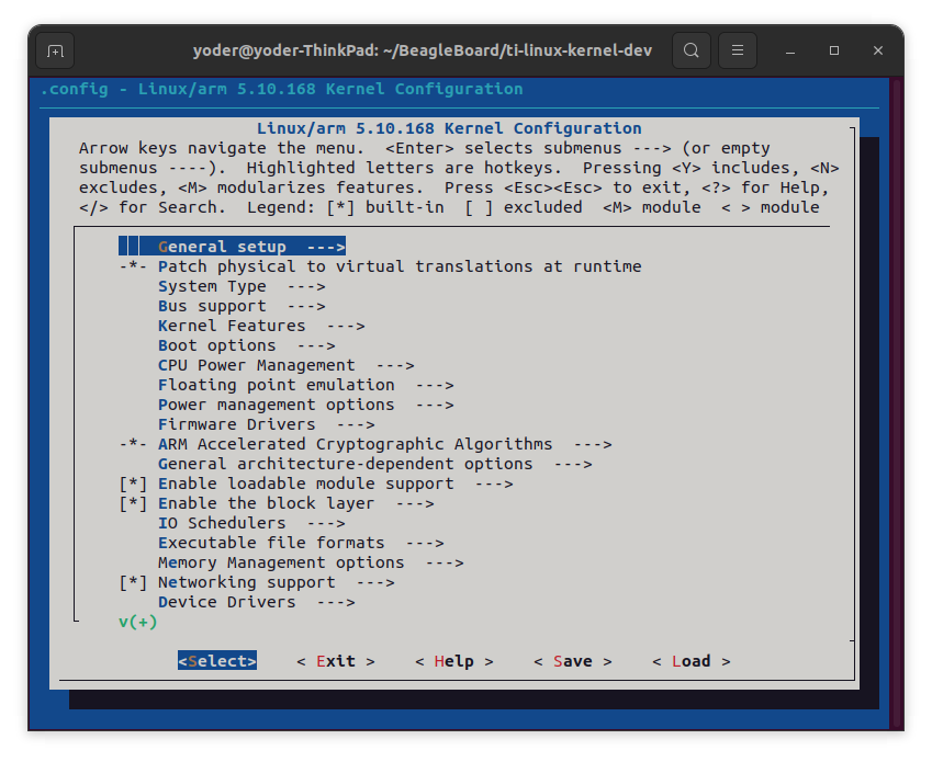 Kernel configuration menu