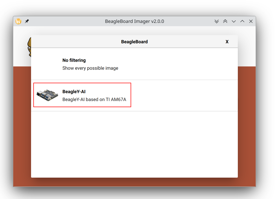 Choose ``BeagleY-AI`` board
